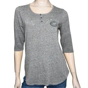 Junk Food Women’s Size L Heather Gray NY Jets Football 3/4 Sleeve T-Shirt